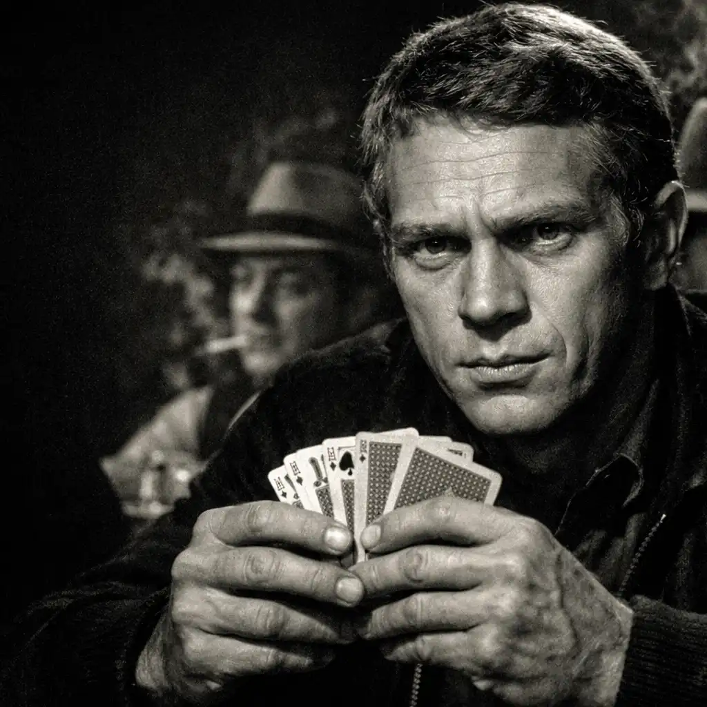 Steve McQueen przy stole do pokera w filmie Cincinnati Kid